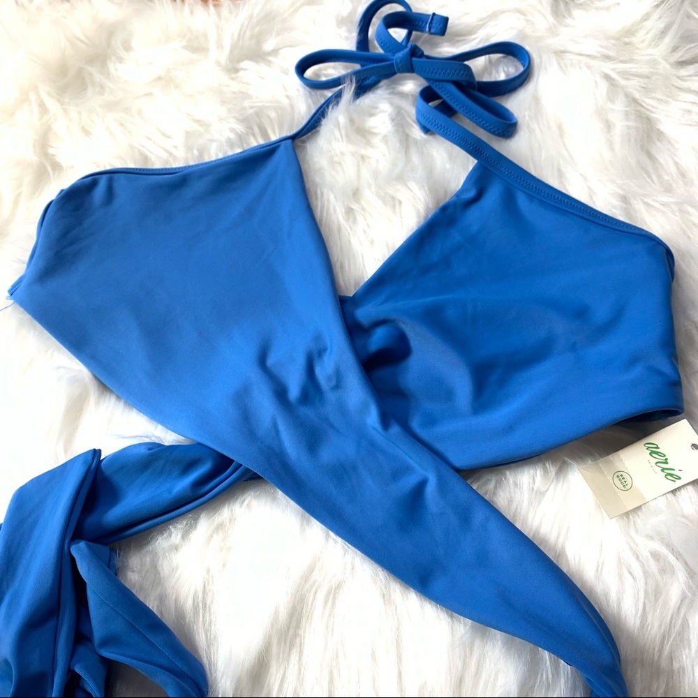 Aerie Blue Wrap Bikini Top Large NWT - Picture 2 of 7